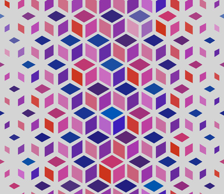 Vector Seamless Geometric Outlined Cube Grid Isometric Red Blue Pink Pattern Backgroundのイラスト素材