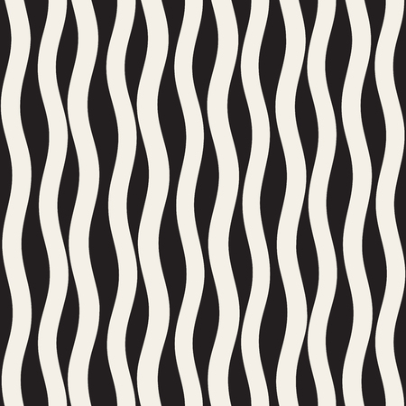Vector Seamless Black and White Hand Drawn Wavy Lines Pattern. Abstract Freehand Background Design.のイラスト素材