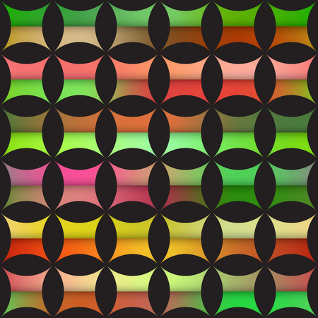Vector Seamless Colorful Gradient Rounded Star  Quilt Tiling Black Arc Grid Pattern Abstract Backgroundのイラスト素材