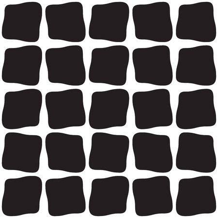 Vector Seamless Black And White Rounded Hand Drawn Square Line Grid Pattern Abstract Backgroundのイラスト素材
