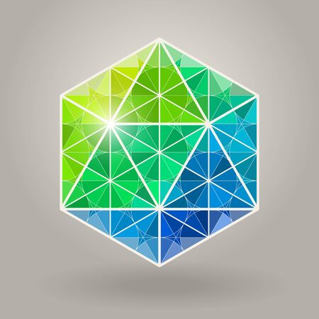Abstract Vector Geometric Blue Green Hexagonal icosahedron Sacred Geometry Shape Logoのイラスト素材