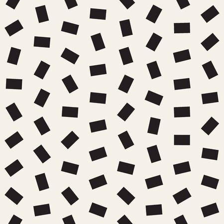 Geometric Scattered Shapes. Monochrome Funky Texture. Vector Seamless Black and White Irregular Patternのイラスト素材