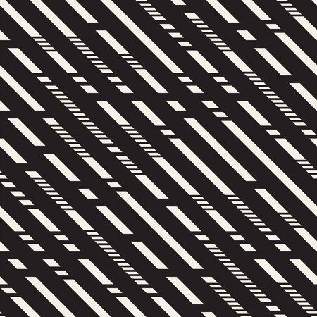 Black and White Dashed Lines Pattern. Modern Abstract Vector Seamless Backgroundのイラスト素材