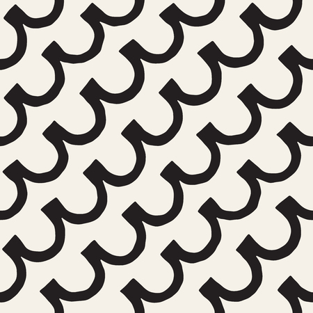 Monochrome minimalistic tribal seamless pattern with arc lines. Vector background with inky black art on white rounded stripe. Stylish abstract designのイラスト素材