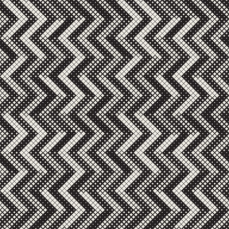 Seamless Irregular Geometric Pattern. Abstract Black and White Modern Halftone Background. Vector Chaotic Rectangles Zigzag Textureのイラスト素材
