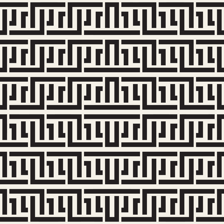 Interlacing Lines Maze Lattice. Ethnic Monochrome Texture. Abstract Geometric Background Design. Vector Seamless Black and White Pattern.のイラスト素材
