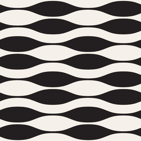 Wavy stripes vector seamless pattern. Retro abstract wavy texture. Geometric lines monochrome design.のイラスト素材