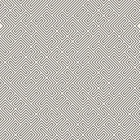 Irregular Techno Maze Lines. Abstract Geometric Background Design. Vector Seamless Black and White Chaotic Pattern.のイラスト素材