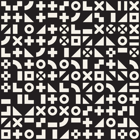 Vector random shapes seamless pattern. Modern stylish irregular texture. Repeating chaotic tiles with geometric minimalistic elements.のイラスト素材