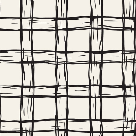 Hand drawn seamless plaid pattern. Allover pattern with ink doodle grunge grid. Graphic background with freehand line tartan.のイラスト素材