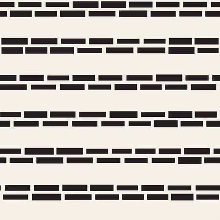 Black and White Irregular Dashed Lines Pattern. Modern Abstract Vector Seamless Background. Stylish Chaotic Rectangle Stripes Mosaicのイラスト素材