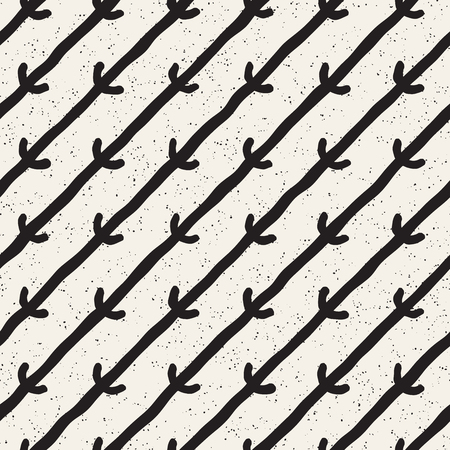 Hand drawn style ethnic seamless pattern. Abstract geometric tiling background in black and white. Vector vintage freehand doodle texture.のイラスト素材