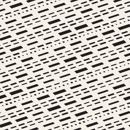 Black and White Irregular Dashed Lines Pattern. Modern Abstract Vector Seamless Background. Stylish Chaotic Rectangle Stripes Mosaicのイラスト素材