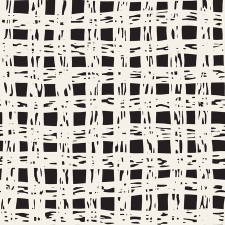 Hand drawn seamless plaid pattern. Allover pattern with ink doodle grunge grid. Graphic background with freehand line tartan.のイラスト素材
