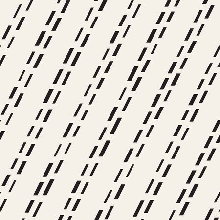 Black and White Irregular Dashed Lines Pattern. Modern Abstract Vector Seamless Background. Stylish Chaotic Rectangle Stripes Mosaicのイラスト素材