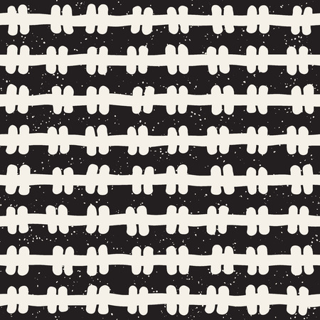 Hand drawn style ethnic seamless pattern. Abstract geometric tiling background in black and white. Vector vintage freehand doodle texture.のイラスト素材