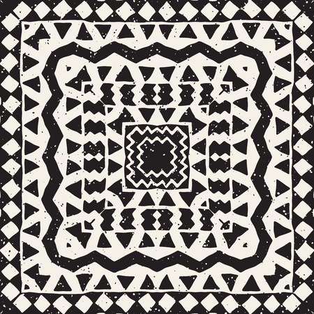 Hand drawn painted seamless pattern. Vector tribal design background. Ethnic motif. Geometric ethnic stripe lines illustration. Black and white colors. For art prints, textile, wallpaper, wrapping paper.のイラスト素材