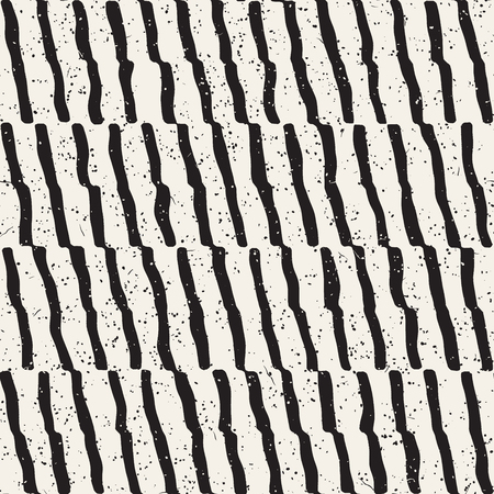 Seamless pattern with hand drawn brush strokes. Ink doodle grunge illustration. Geometric monochrome vector pattern.のイラスト素材