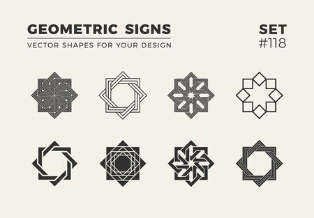 Set of eight minimalistic trendy shapes. Stylish vector logo emblems for Your design. Simple creative geometric signs collection.のイラスト素材