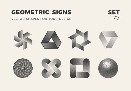 Set of eight minimalistic trendy shapes. Stylish vector logo emblems for Your design. Simple creative geometric signs collection.の写真素材