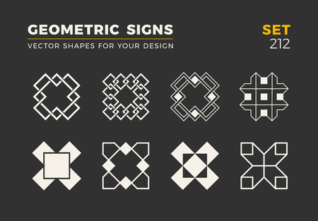 Set of eight minimalistic trendy shapes. Stylish vector logo emblems for Your design. Simple  geometric signs collection.のイラスト素材