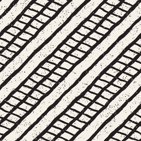 Hand drawn style seamless pattern. Abstract geometric tiling background in black and white. Vector stylish doodle line latticeのイラスト素材