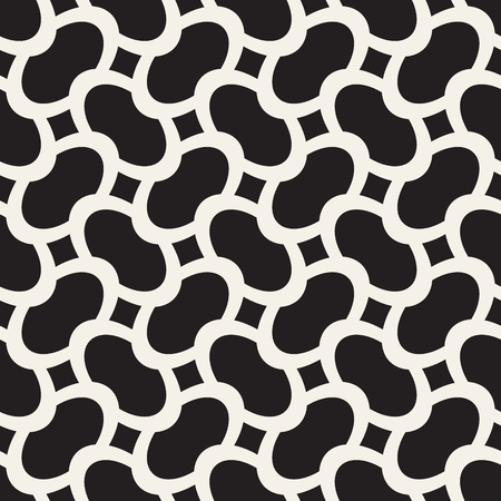 Vector geometric seamless pattern with curved shapes grid. Abstract monochrome rounded lattice texture. Modern repeating textile background designのイラスト素材