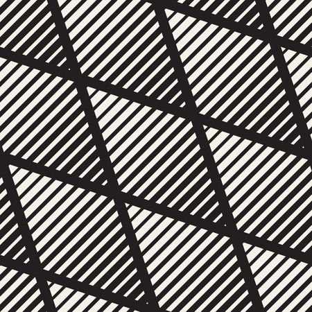 Vector seamless black and white halftone lines grid pattern. Abstract geometric retro background design.のイラスト素材