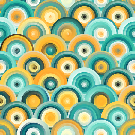 Vector Seamless Teal Orange Gradient Mesh Concentric Circles Pattern Abstract Backgroundのイラスト素材