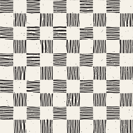 Hand drawn seamless repeating pattern with checker lines tiling. Grungy freehand ink brush background texture.のイラスト素材