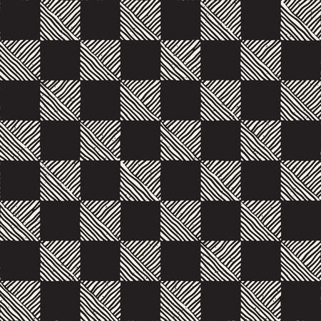 Hand drawn seamless repeating pattern with checker lines tiling. Grungy freehand ink brush background texture.のイラスト素材
