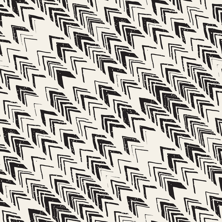 Seamless hand drawn style chevron pattern in black and white. Abstract vector grungy backgroundのイラスト素材