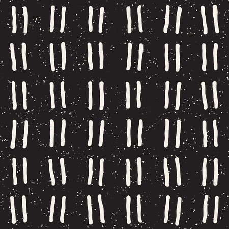 Hand drawn seamless pattern. Abstract geometric shapes background in black and white. Vector ethnic style grungy texture.のイラスト素材