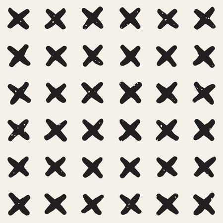 Hand drawn seamless pattern. Abstract geometric shapes background in black and white. Vector ethnic style grungy texture.のイラスト素材