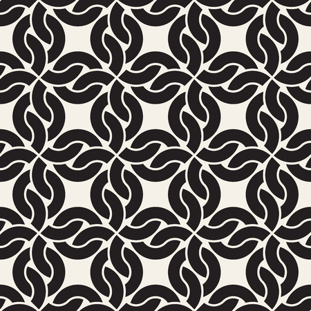 Vector seamless interlacing circles pattern. Simple abstract lines lattice. Repeating geometric tiles with weaved rings.のイラスト素材