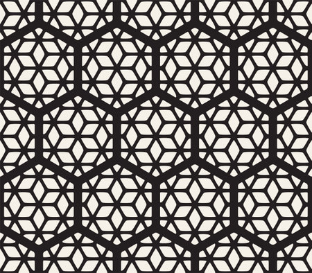 Vector seamless abstract pattern. Modern stylish striped lattice texture. Repeating geometric tiles with hexagonal line elements.のイラスト素材