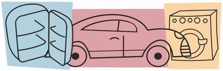 Consumer goods - washing machine, a car, a refrigeratorのイラスト素材