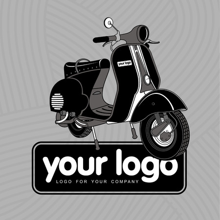 Elegant scooter - transport of stylish young people. Retro icons with scooter and helmet.のイラスト素材
