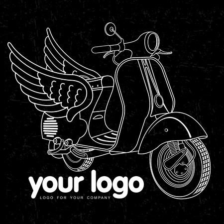 Elegant scooter - transport of stylish young people. Retro icons with scooter and helmet.のイラスト素材