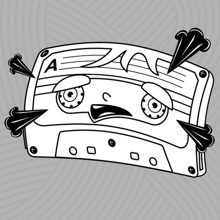 Welcome to the 1980s! Characters pop music in the form of compact cassettes.のイラスト素材
