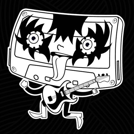 Welcome to the 1980s! Characters pop music in the form of compact cassettes.のイラスト素材
