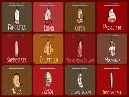Vector illustration of the famous sausages from different regions of Italyのイラスト素材