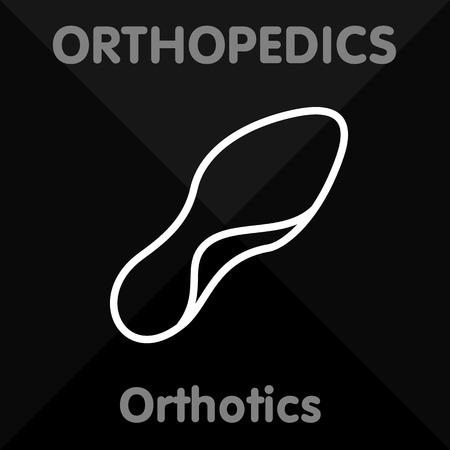 Icons in a linear style on "Orthopedics" - shoes, mattresses, walkers, wheelchairs, crutches, orthopedic insoles, bandage, corset.のイラスト素材