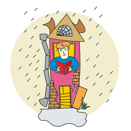 Character faced with inadequate maintenance of selling organizations and utilities - refrigerator repair, washing machine, car, litigation, knowledge of the laws, leaking roofs and running water, frozen batteriesのイラスト素材