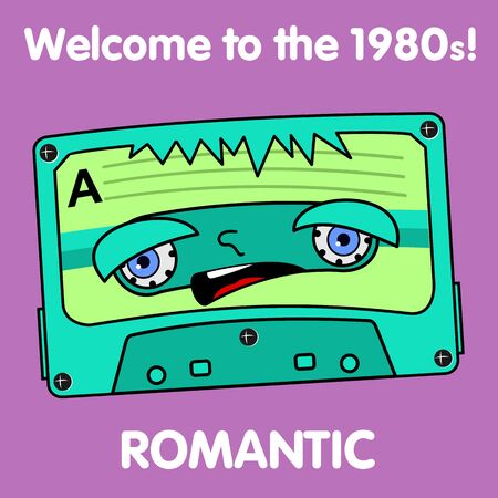 Welcome to the 1980s! Characters pop music in the form of compact cassettes.のイラスト素材