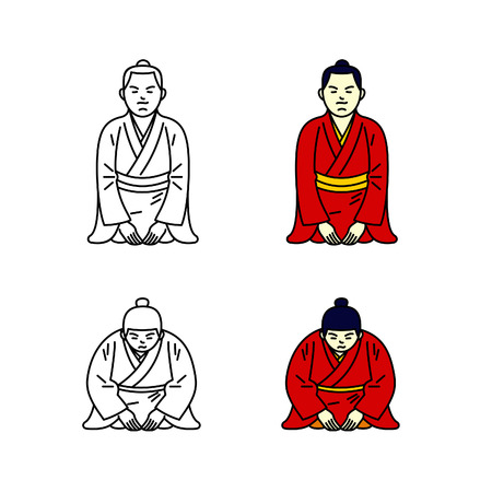 Kimono boy sitting on heelsのイラスト素材