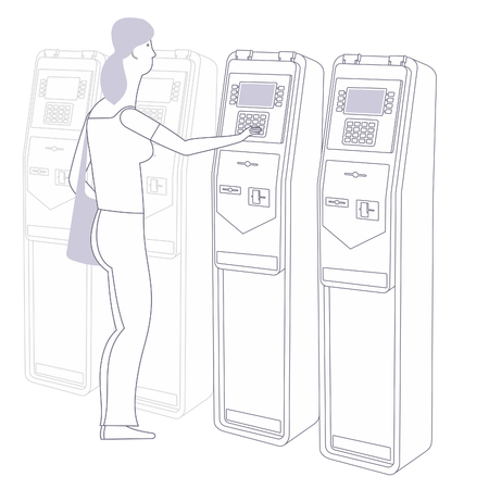 flat Vector images to the flat stationary payment terminal with a character - a girlのイラスト素材