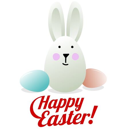 Vector illustration with painted eggs, Easter Bunny and calligraphic label "Happy Easter"のイラスト素材