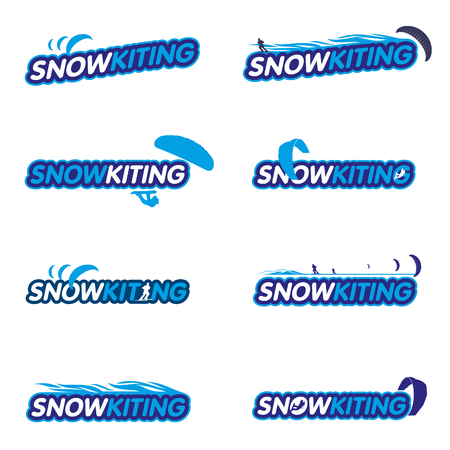 Vector set Snowkiting. Ryder, kite and snowboarding.のイラスト素材