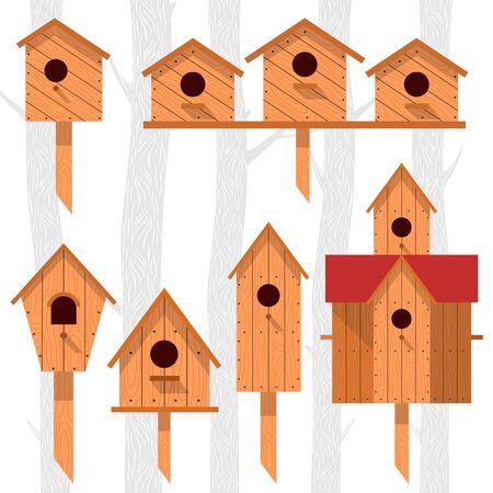 Spring vector set with  bird housesのイラスト素材